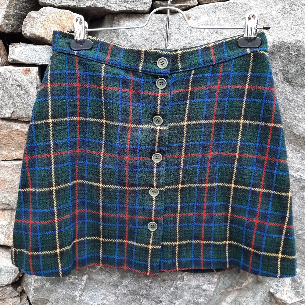 VTG 90s Sisley Tartan Skirt with Button Detail